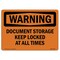 Signmission OSHA Warning Sign, 10" Height, Rigid Plastic, Document Storage Keep Locked At All Times, Landscape OS-WS-P-1014-L-12078 - alternate 1